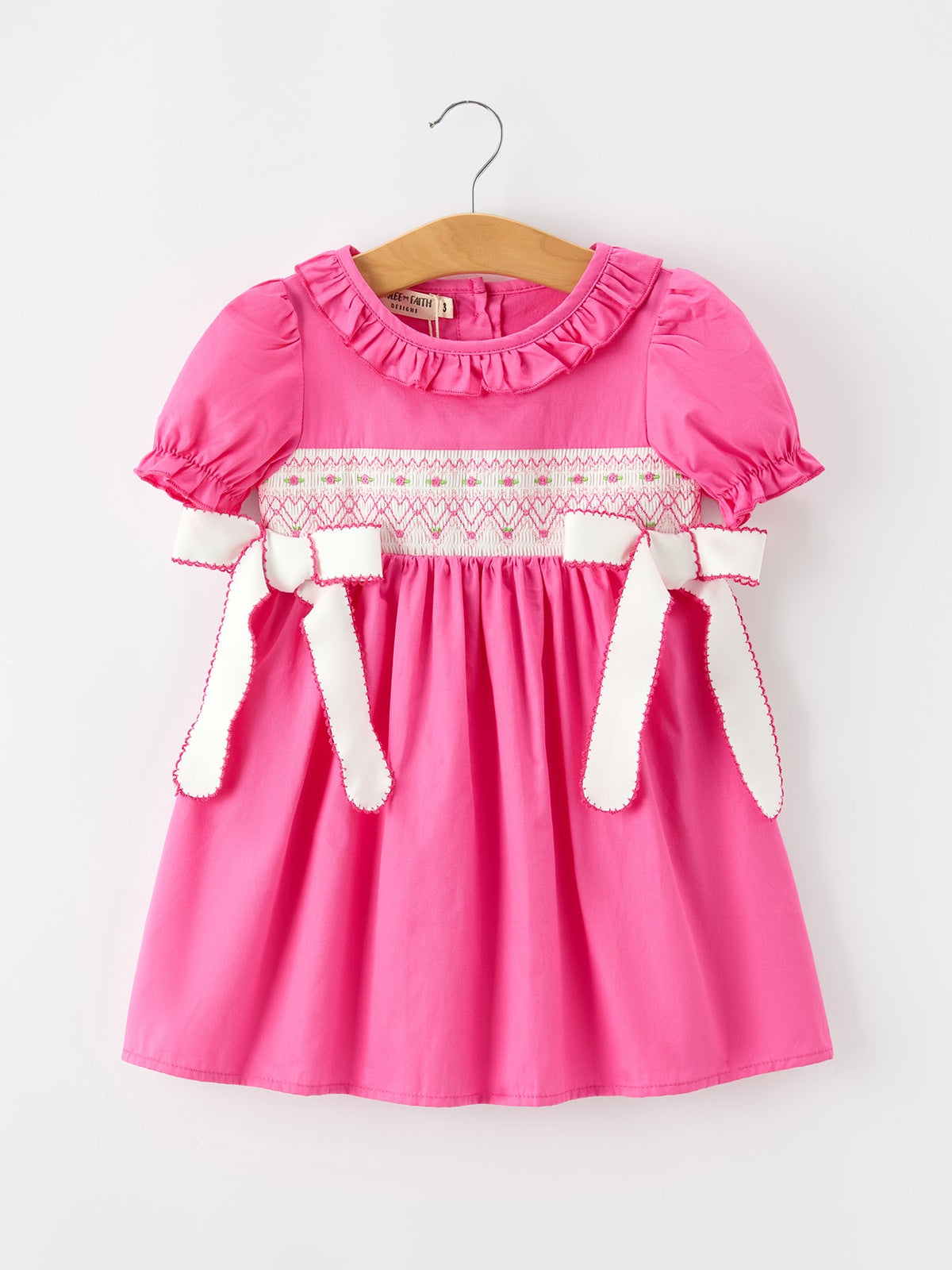 Rylee Faith Designs - Fall Girl Hot Pink Ruffle Smocked Embroidery Dress