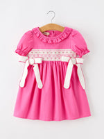 Rylee Faith Designs - Fall Girl Hot Pink Ruffle Smocked Embroidery Dress