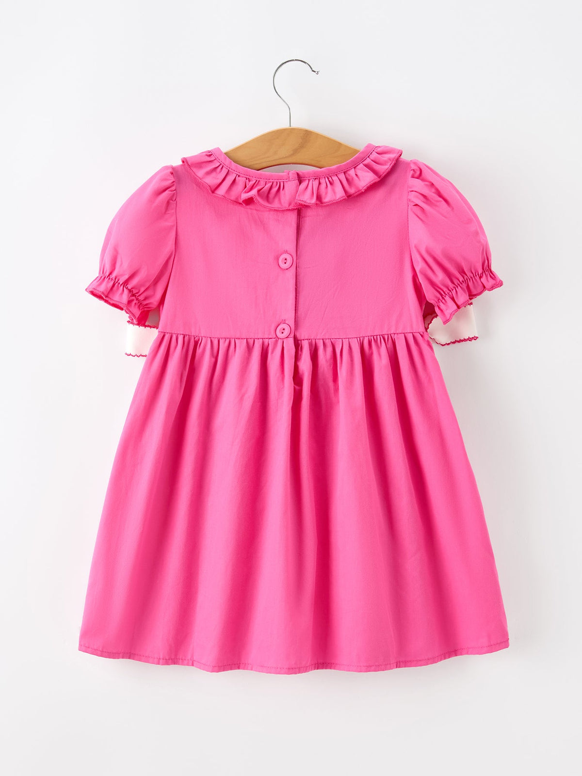 Rylee Faith Designs - Fall Girl Hot Pink Ruffle Smocked Embroidery Dress - alternate view 2