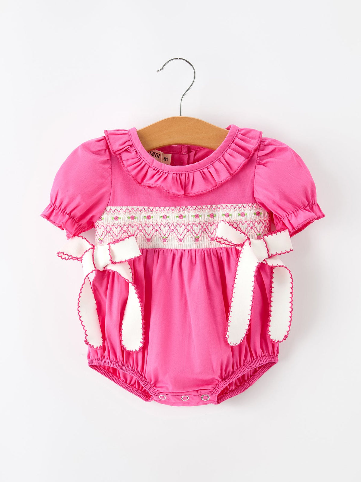 Rylee Faith Designs - Fall Baby Girl Hot Pink Ruffle Smocked Embroidery Romper