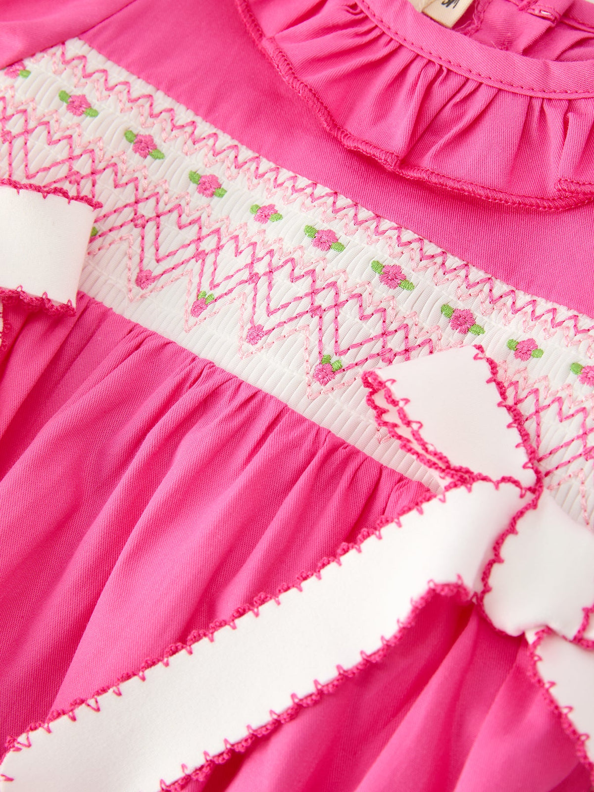 Rylee Faith Designs - Fall Baby Girl Hot Pink Ruffle Smocked Embroidery Romper - alternate view 3