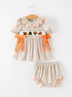Rylee Faith Designs - Thanksgiving Smocked Girls Dress Bloomer Set Turkey Embroidery - alternate view 7