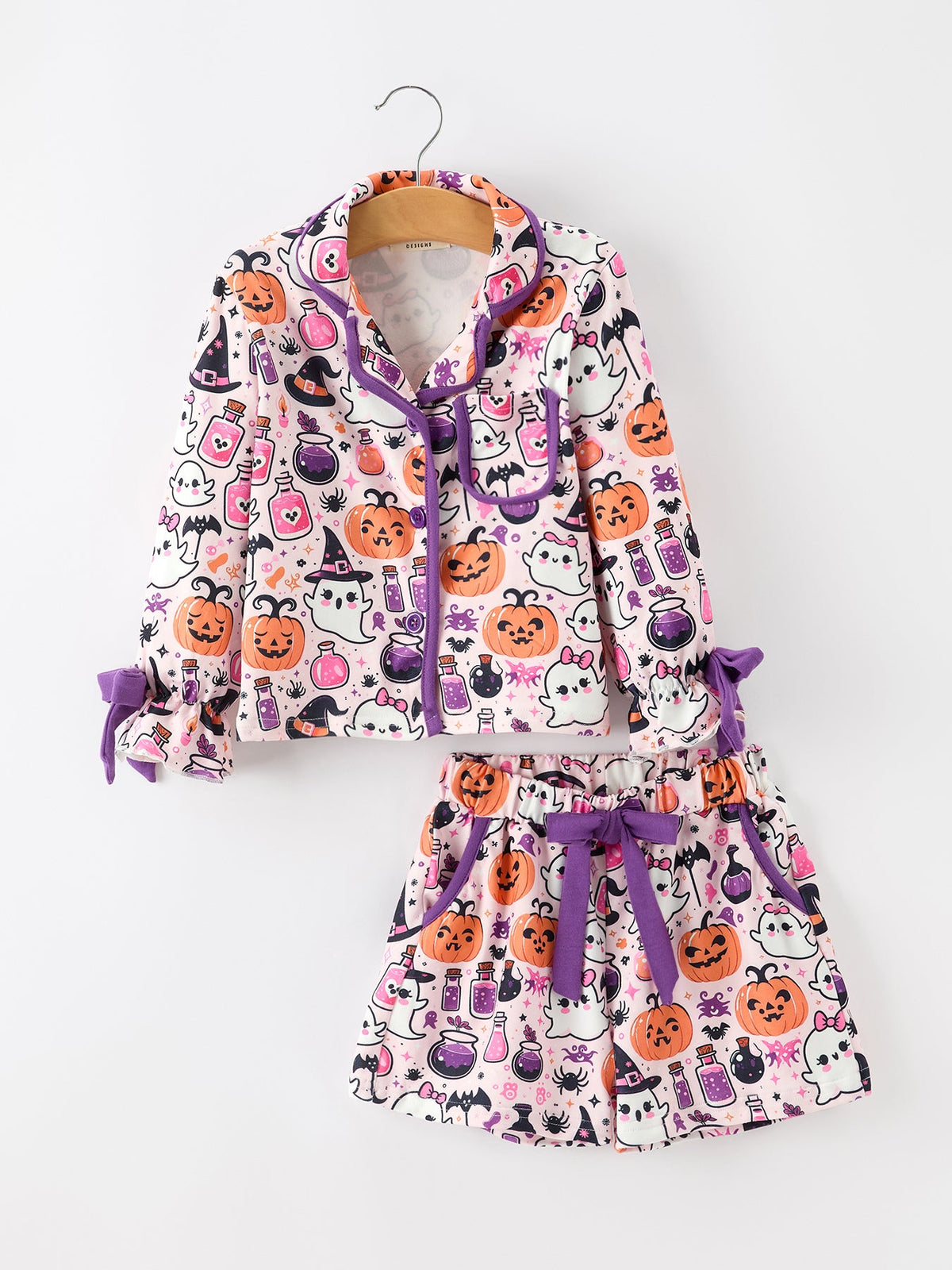 Rylee Faith Designs - Halloween Pumpkin Ghost Print Girls Pajama Set