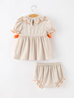 Rylee Faith Designs - Thanksgiving Smocked Girls Dress Bloomer Set Turkey Embroidery - alternate view 8