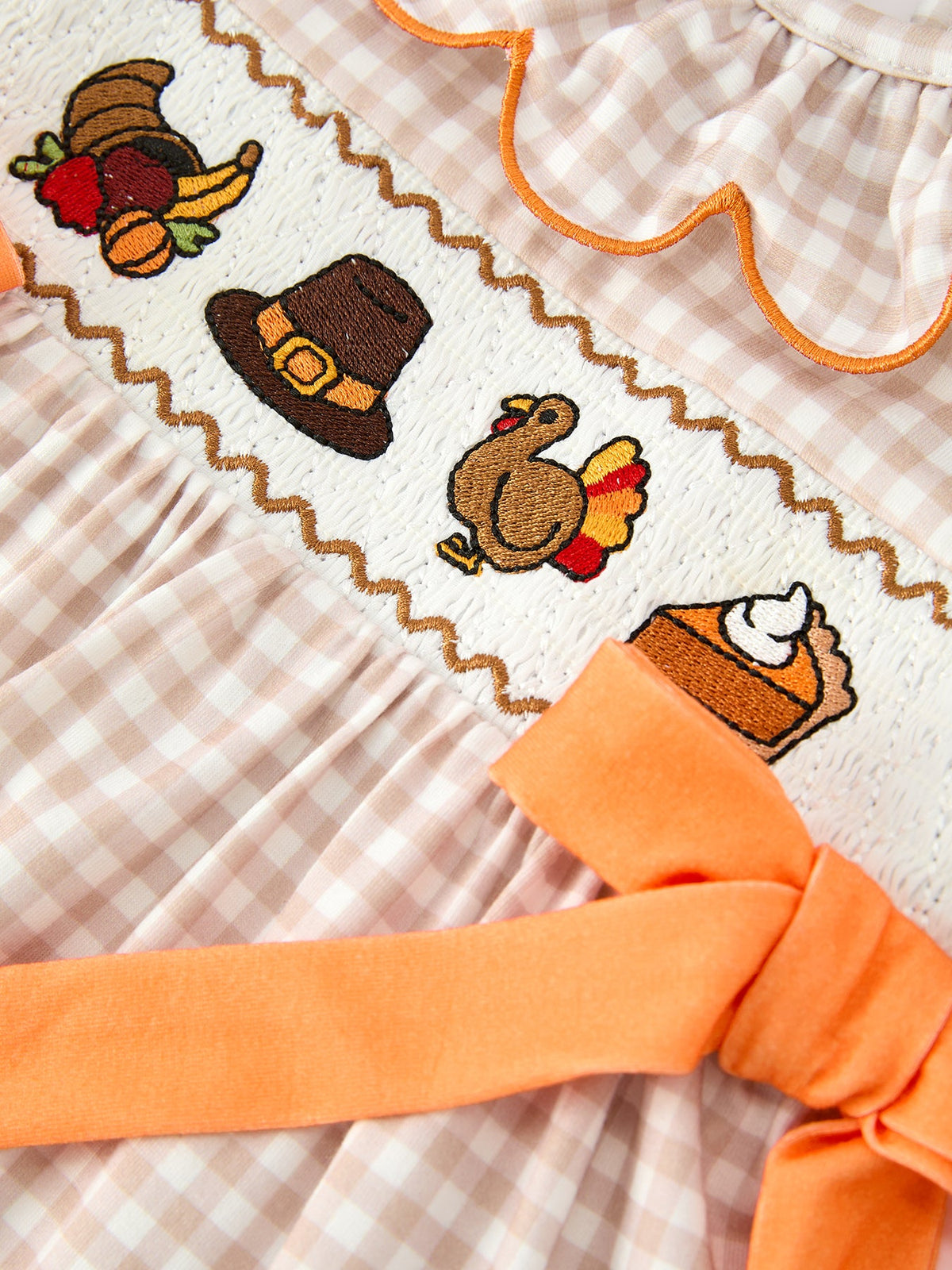 Rylee Faith Designs - Thanksgiving Smocked Girls Dress Bloomer Set Turkey Embroidery - alternate view 9