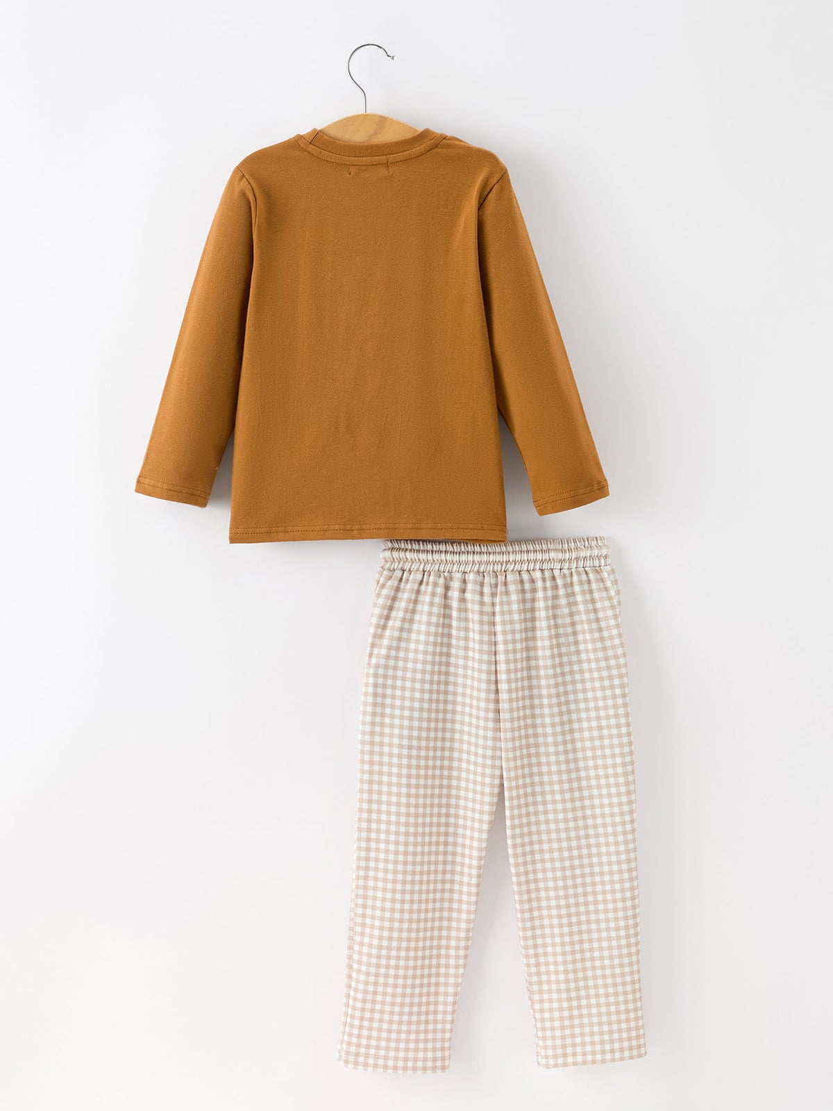 Rylee Faith Designs - Thanksgiving Boys Embroidered Shirt Gingham Pants Set Fall Outfit - alternate view 4