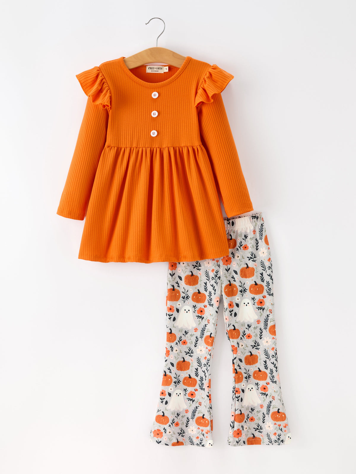 Rylee Faith Designs - Fall Halloween Pumpkin Ghost Print Girls Long Sleeve Set