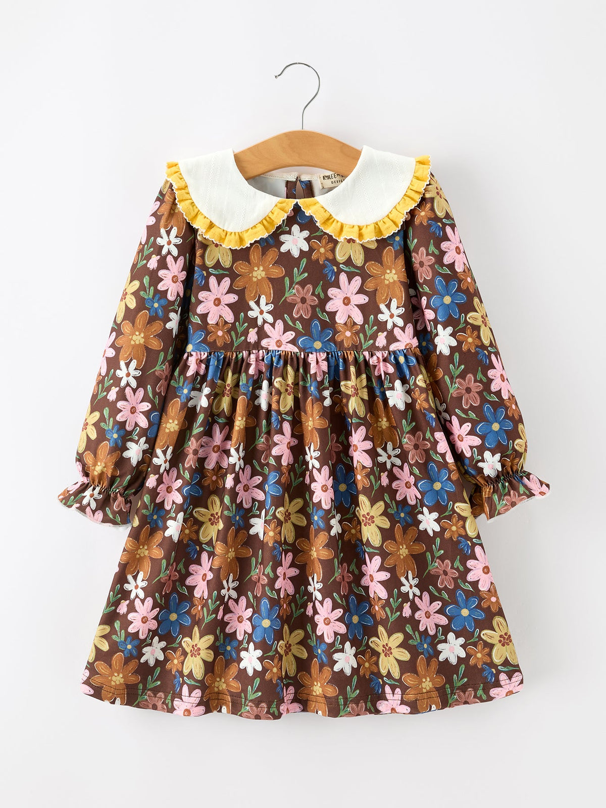 Rylee Faith Designs - Fall Retro Girls Floral Peter Pan Collar Twirl Dress