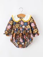Rylee Faith Designs - Fall Retro Floral Baby Girls Bubble Romper