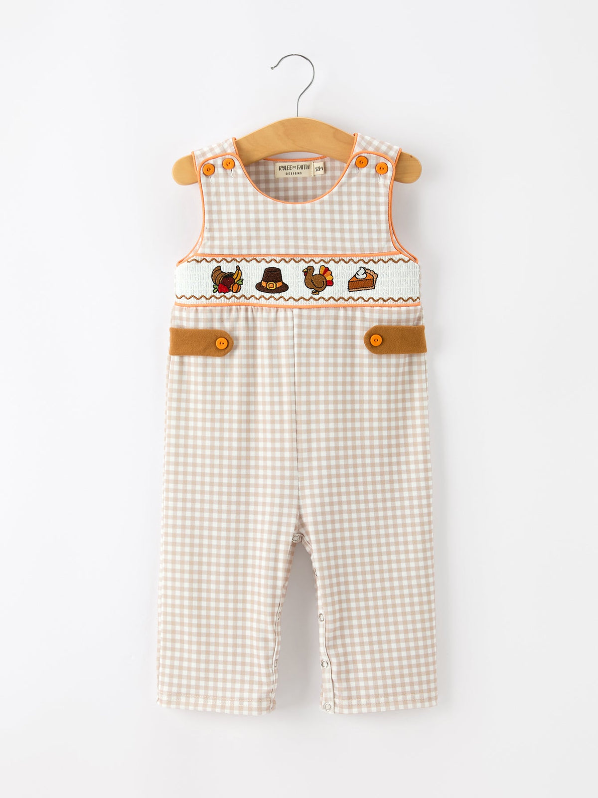 Rylee Faith Designs - Thanksgiving Boys Gingham Jon Jon Embroidered Romper - alternate view 3