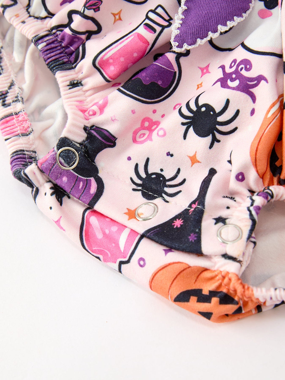 Rylee Faith Designs - Halloween Pumpkin Ghost Baby Girl Bubble Romper Ruffle Bow Detail - alternate view 4