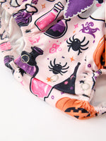 Rylee Faith Designs - Halloween Pumpkin Ghost Baby Girl Bubble Romper Ruffle Bow Detail - alternate view 4