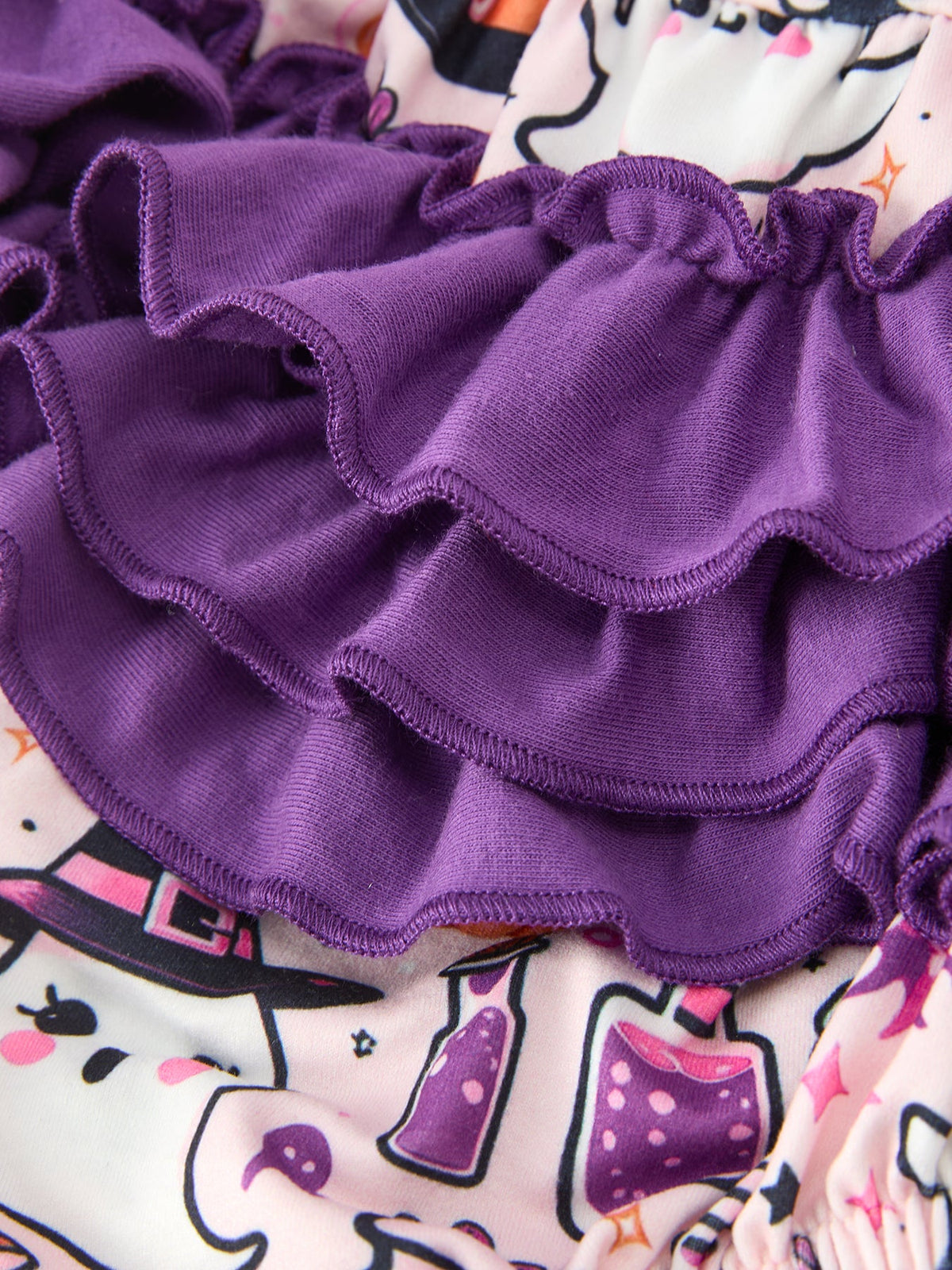Rylee Faith Designs - Halloween Pumpkin Ghost Baby Girl Bubble Romper Ruffle Bow Detail - alternate view 5