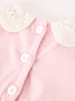 Rylee Faith Designs - Fall Pink Smocked Baby Girl Corduroy Bubble Romper Peter Pan Collar Floral Detail - alternate view 5