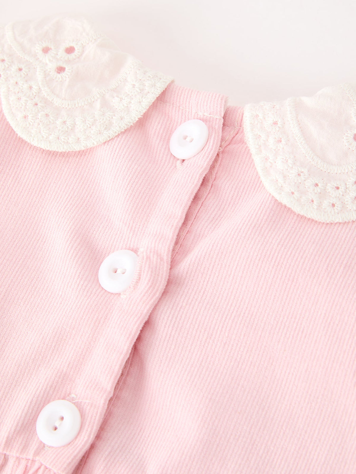 Rylee Faith Designs - Fall Pink Smocked Baby Girl Corduroy Bubble Romper Peter Pan Collar Floral Detail - alternate view 5