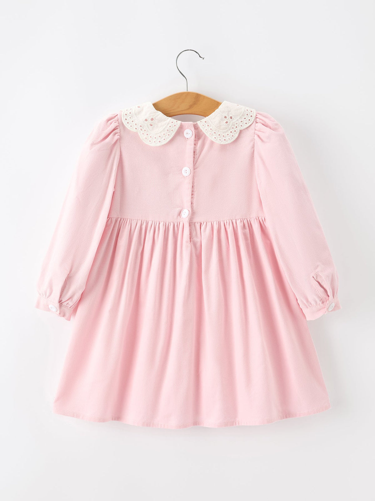 Rylee Faith Designs - Fall Pink Smocked Girls Corduroy Dress Peter Pan Collar Long Sleeve Floral Detail - alternate view 2