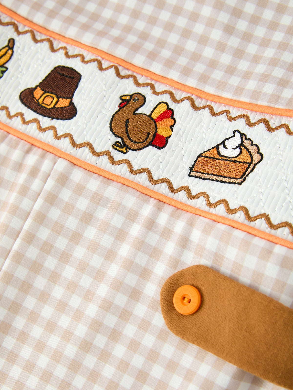 Rylee Faith Designs - Thanksgiving Boys Gingham Jon Jon Embroidered Romper - alternate view 6