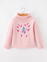Rylee Faith Designs - Girls Christmas Candy Cane Bow Knit Sweater