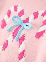 Rylee Faith Designs - Girls Christmas Candy Cane Bow Knit Sweater - alternate view 4