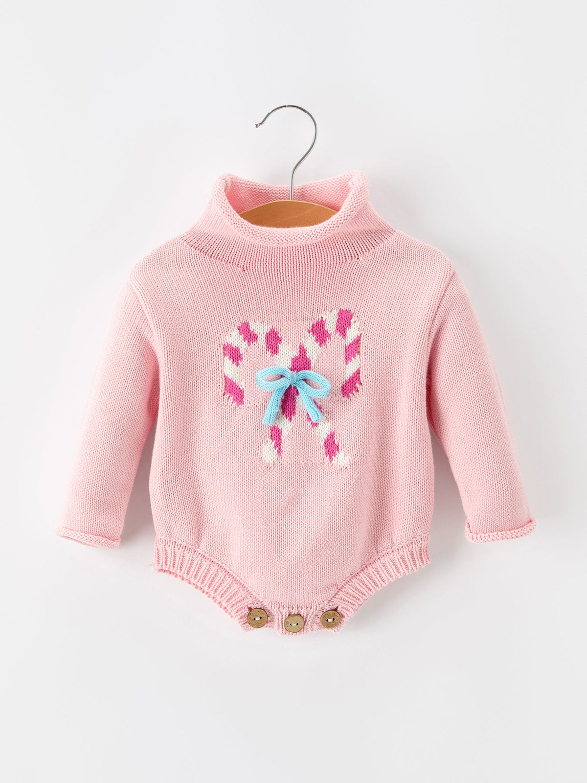 Rylee Faith Designs - Christmas Candy Cane Bow Knit Baby Girls Romper