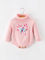 Rylee Faith Designs - Christmas Candy Cane Bow Knit Baby Girls Romper