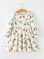 Rylee Faith Designs - Christmas Girls Deer & Pine Tree Holiday Twirl Dress
