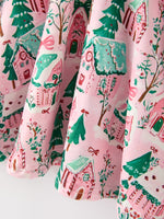 Rylee Faith Designs - Christmas Girls Pink Holiday Village Print Twirl Dress - alternate view 5