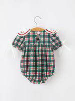 Rylee Faith Designs - Baby Girl Christmas Plaid Wreath Embroidery Bubble Romper - alternate view 2