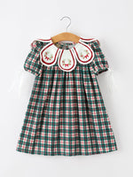 Rylee Faith Designs - Baby Girl Christmas Plaid Embroidered Dress Wreath Collar