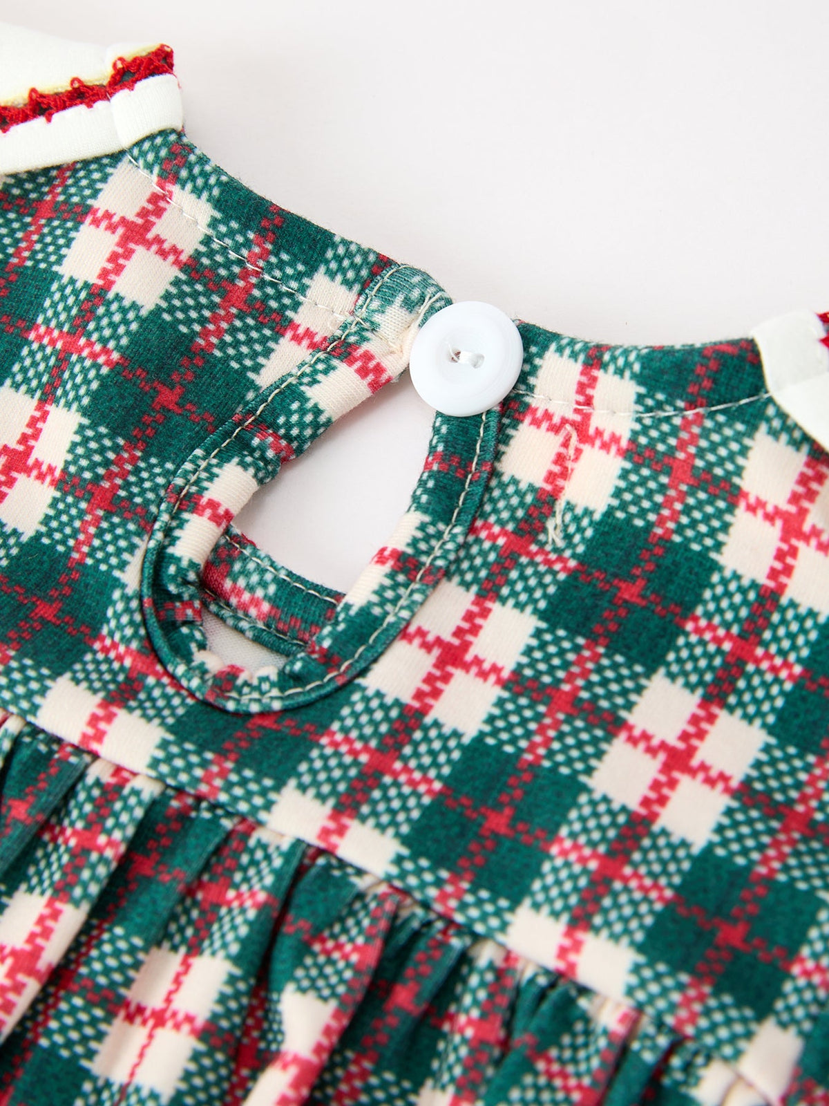 Rylee Faith Designs - Baby Girl Christmas Plaid Wreath Embroidery Bubble Romper - alternate view 4