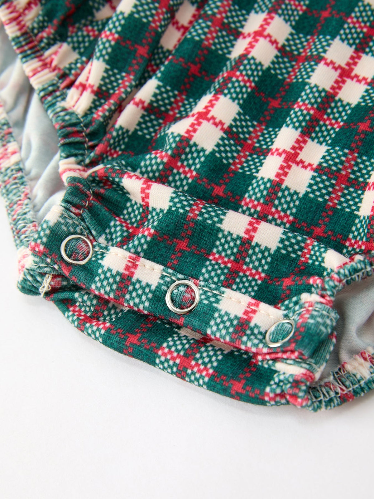 Rylee Faith Designs - Baby Girl Christmas Plaid Wreath Embroidery Bubble Romper - alternate view 5