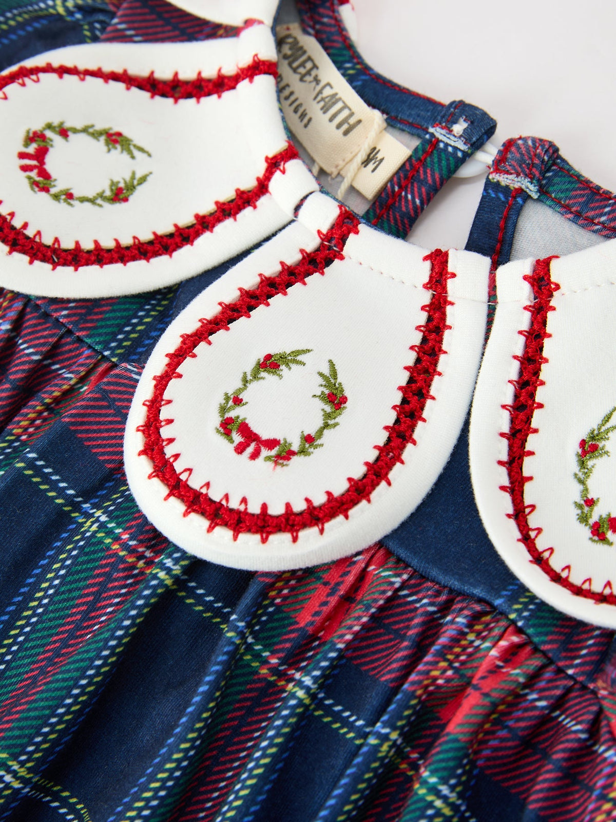 Rylee Faith Designs - Navy Red Christmas Plaid Wreath Baby Girl Bubble Romper - alternate view 7