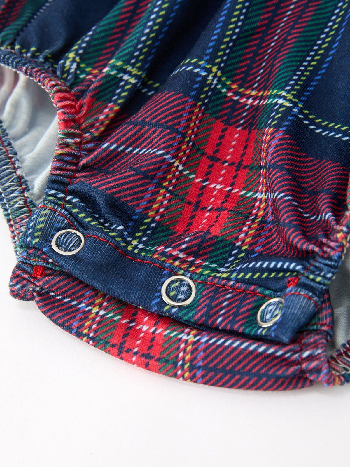 Rylee Faith Designs - Navy Red Christmas Plaid Wreath Baby Girl Bubble Romper - alternate view 8