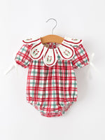 Rylee Faith Designs - Red Christmas Plaid Wreath Baby Girl Bubble Romper