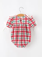 Rylee Faith Designs - Red Christmas Plaid Wreath Baby Girl Bubble Romper - alternate view 2