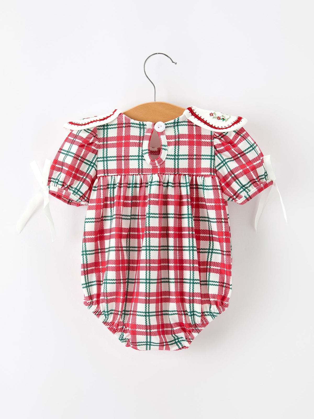 Rylee Faith Designs - Red Christmas Plaid Wreath Baby Girl Bubble Romper - alternate view 2
