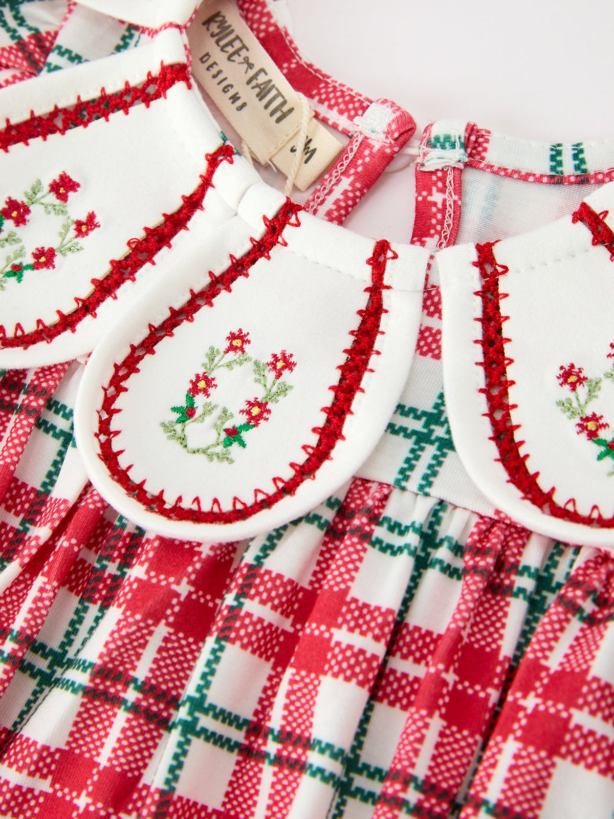 Rylee Faith Designs - Red Christmas Plaid Wreath Baby Girl Bubble Romper - alternate view 3