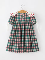Rylee Faith Designs - Baby Girl Christmas Plaid Embroidered Dress Wreath Collar - alternate view 2