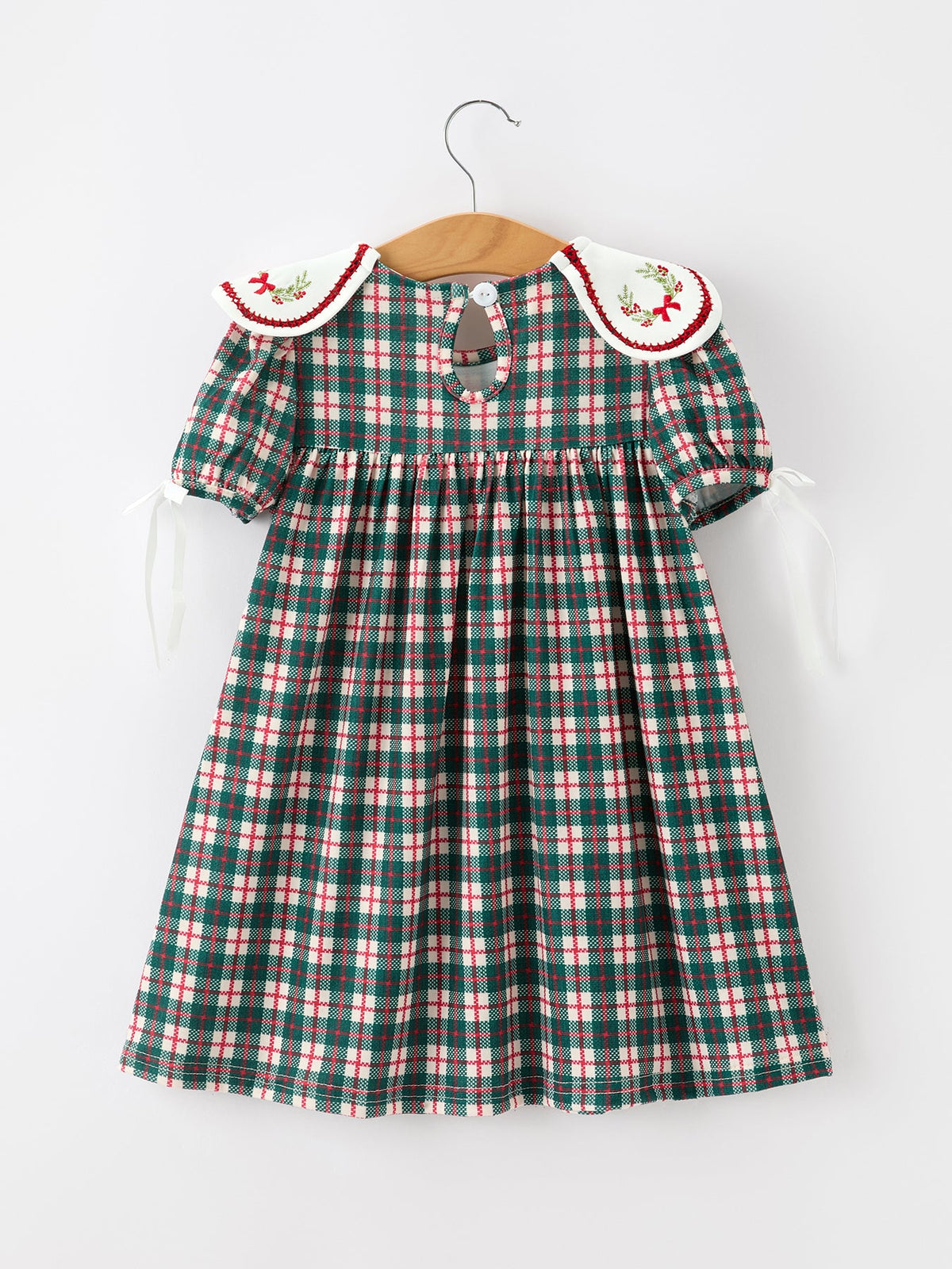 Rylee Faith Designs - Baby Girl Christmas Plaid Embroidered Dress Wreath Collar - alternate view 2