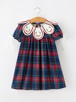 Rylee Faith Designs - Navy Red Christmas Plaid Wreath Embroidered Girl Dress - alternate view 6