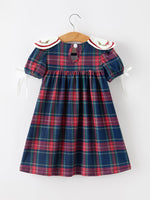 Rylee Faith Designs - Navy Red Christmas Plaid Wreath Embroidered Girl Dress - alternate view 7