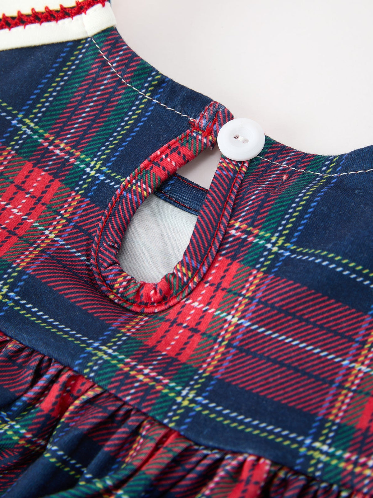 Rylee Faith Designs - Navy Red Christmas Plaid Wreath Embroidered Girl Dress - alternate view 9