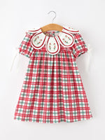 Rylee Faith Designs - Red Christmas Plaid Wreath Embroidered Girl Dress