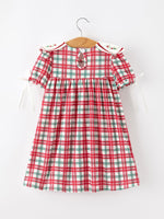 Rylee Faith Designs - Red Christmas Plaid Wreath Embroidered Girl Dress - alternate view 2