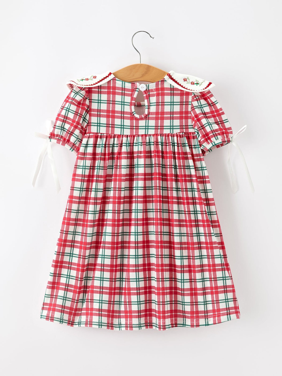 Rylee Faith Designs - Red Christmas Plaid Wreath Embroidered Girl Dress - alternate view 2