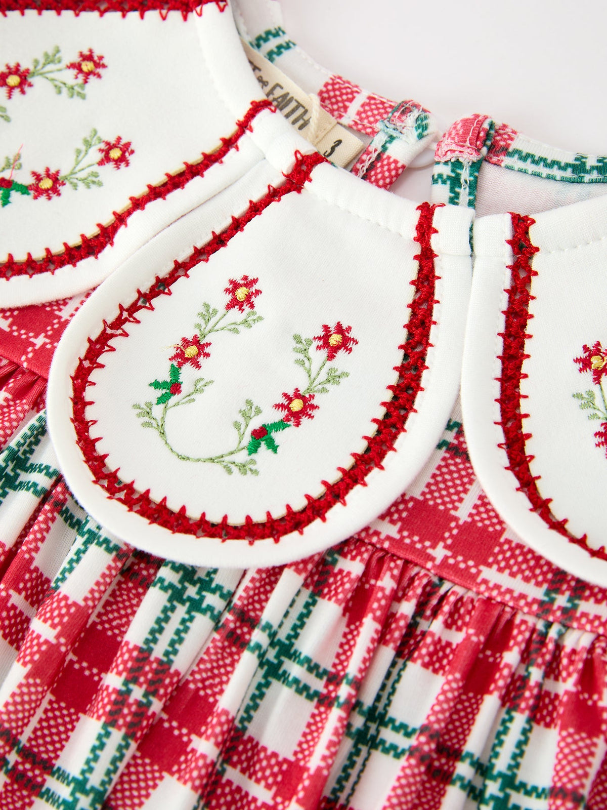 Rylee Faith Designs - Red Christmas Plaid Wreath Embroidered Girl Dress - alternate view 3