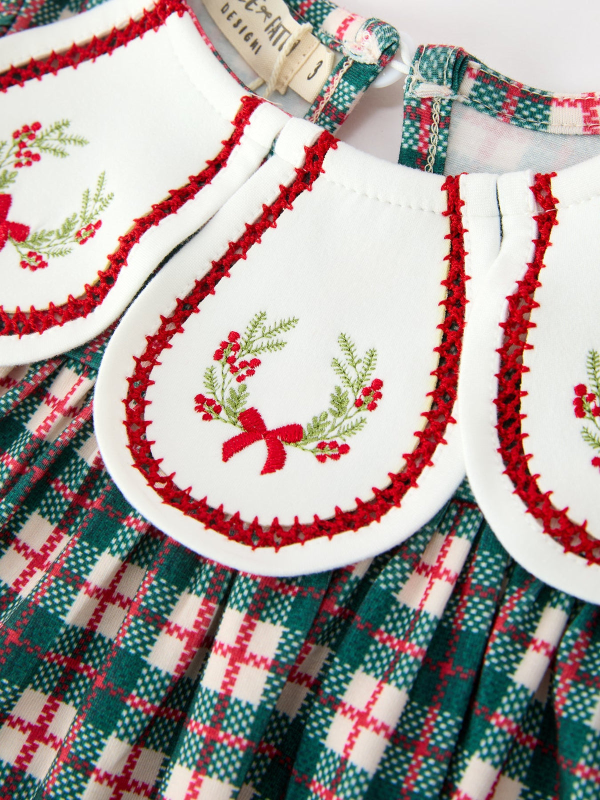 Rylee Faith Designs - Baby Girl Christmas Plaid Embroidered Dress Wreath Collar - alternate view 3