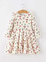 Rylee Faith Designs - Girls Christmas Bow & Berry Print Twirl Dress