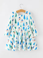 Rylee Faith Designs - Christmas Girls Winter Ski & Pine Tree Print Twirl Dress - alternate view 2