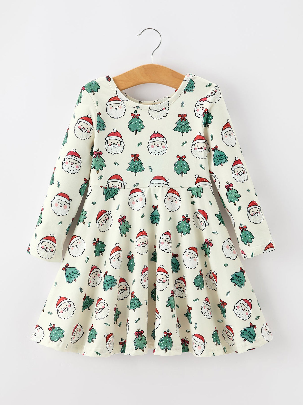 Rylee Faith Designs - Girls Santa & Christmas Tree Print Twirl Dress
